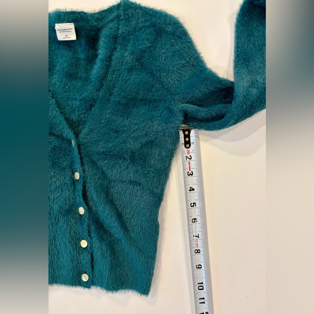Abercrombie & Fitch Emerald Teal Fuzzy Cardigan XXS Soft A & F Collection - Picture 4 of 10